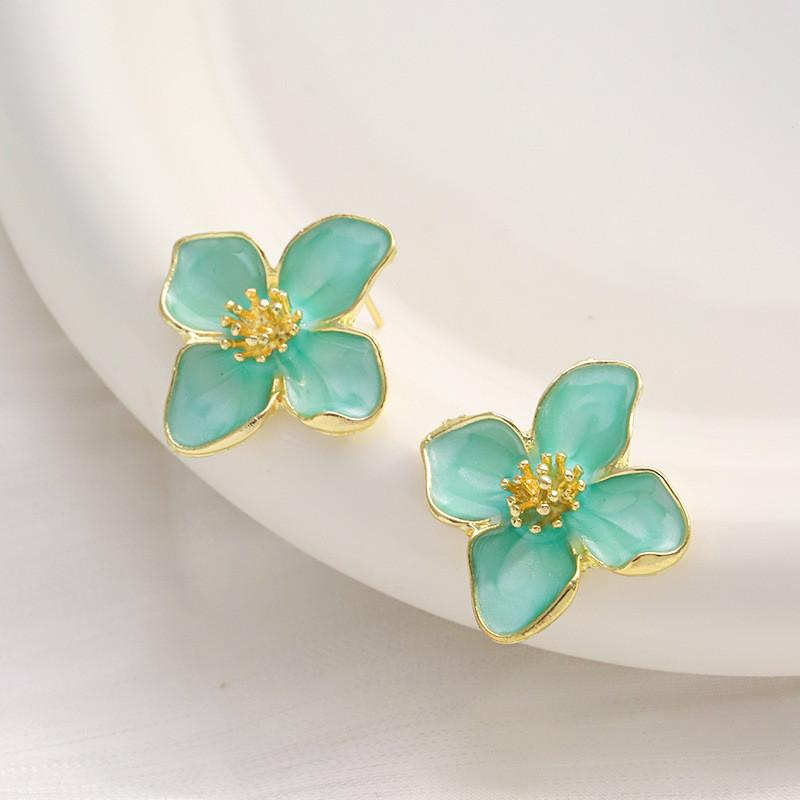 Pinkdudu Vintage Hibiscus Stud Earrings for Women Red Drop Glaze 3D Floral Earrings French Style Jewelry PD2323