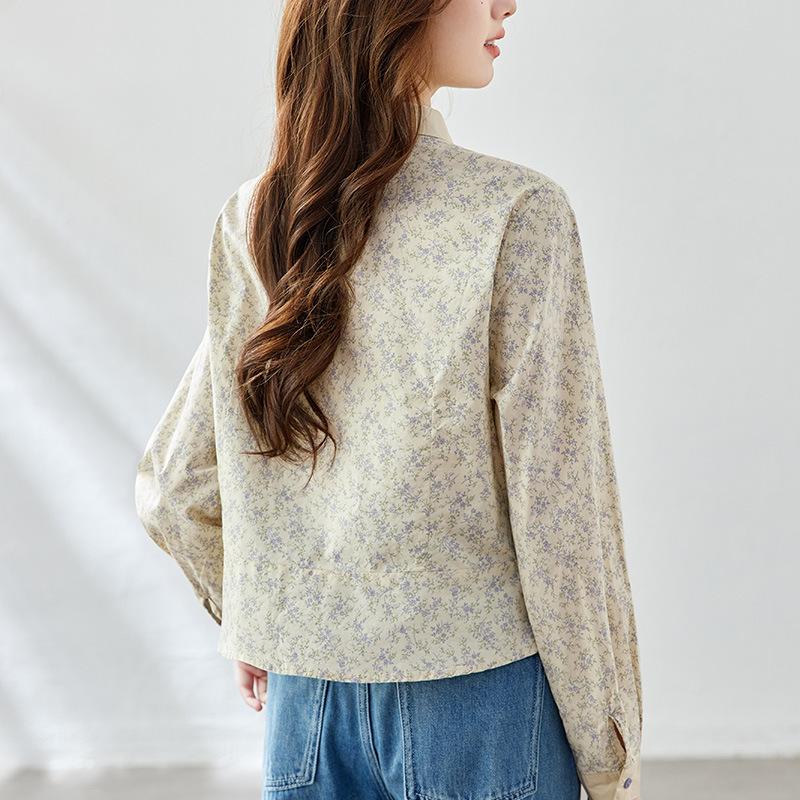Floral Top for Women Long-sleeved Spring Clothes Updated Printed Top Short Small Design Top