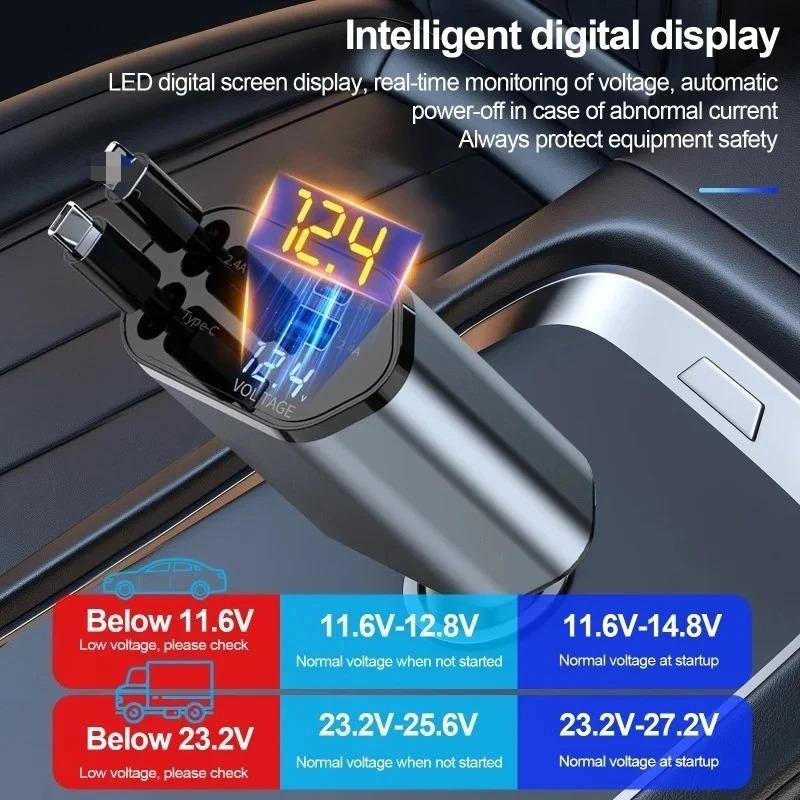 120W Car Charger Super Fast Charging Retractable One To Four Flash Charging Cigarette Lighter Suitable for Huawei for Xiaomi