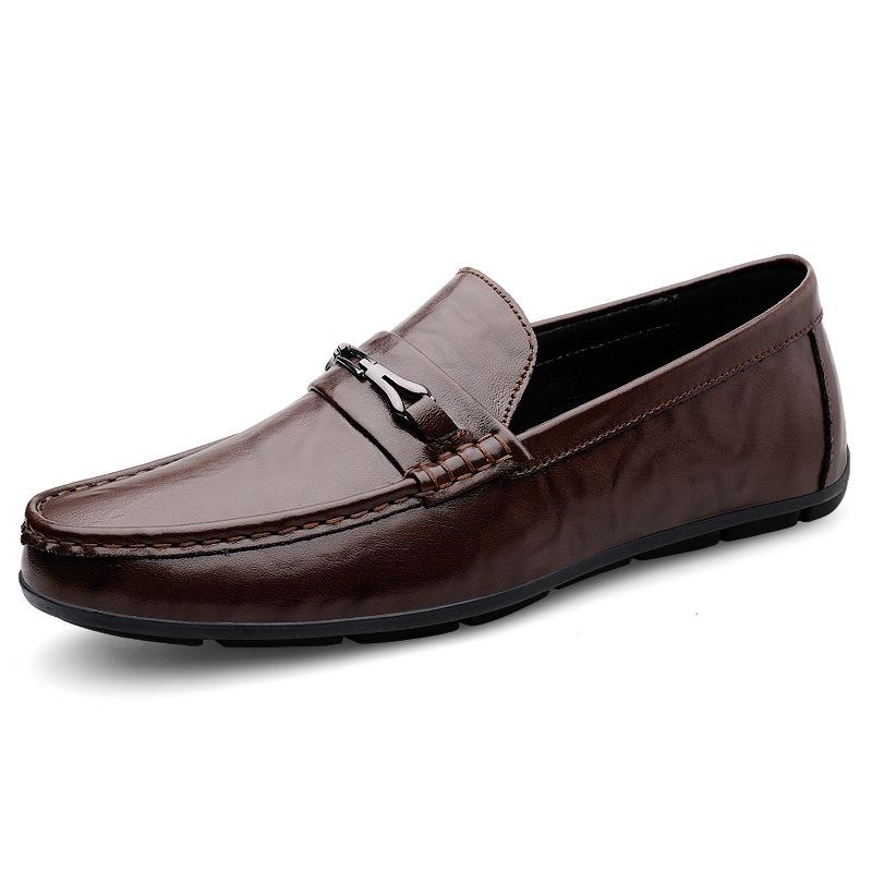 Men's Genuine Leather Slip-On Loafers: Spring & Autumn Trendy, Soft Sole, Large Size Flat Shoes