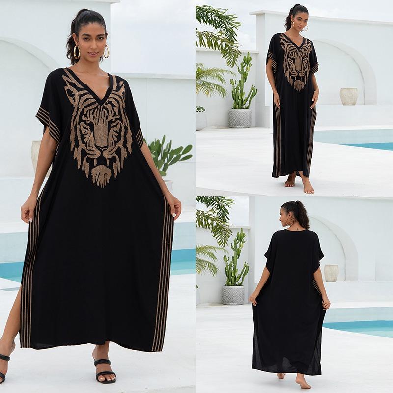 Embroidered Loose Women's Long Dress, Beach Dress, Sun Protection Cover Shirt