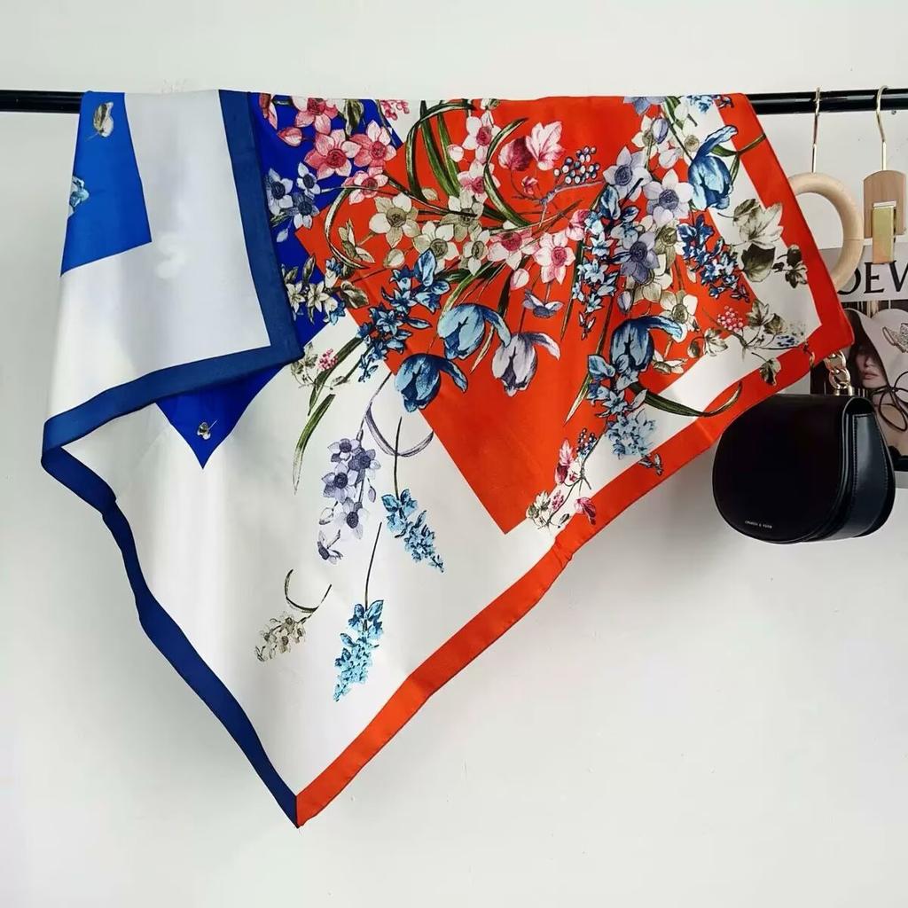 Luxury Flower Prin Silk Square Scarf Women Hijab Hair Bands Neckerchief Female Satin Shawl Ribbon Headband Fashion Wraps Bandana
