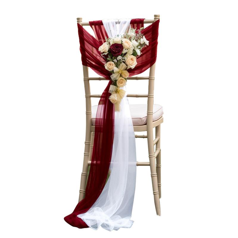 

2pcs/Set Organza Chair Back Tie Chair Back Tulle Backdrop Cloth Chair Sashes Birthday Party Chair Cover Wedding Decoration