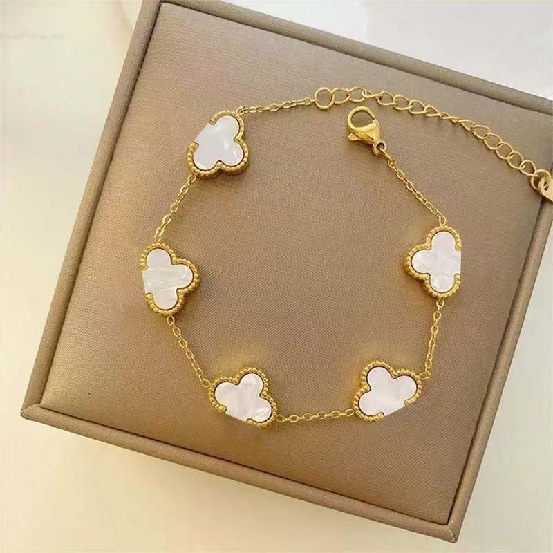 Double-Sided 13mm Four-Leaf Clover & Five-Flower Bracelet - Korean Fashion, Fade-Resistant