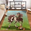 Colorful Horse Pattern Rug with Floral Details, Green Field Background Suitable for Use As an Anti-slip for Living Room Bedroom Sofas