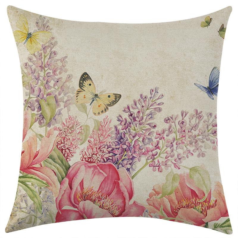 

New Spring Floral Linen Printed Pillowcase, Car Sofa Lumbar Pillow Cushion 45 * 45 separate pillow cover