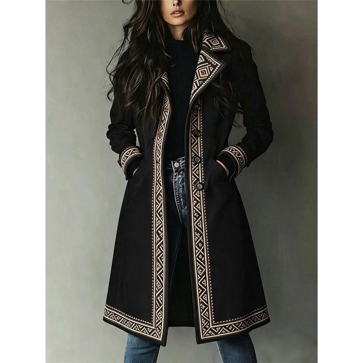 Women Faux Suede Mid‑Length Coat Ethnic
