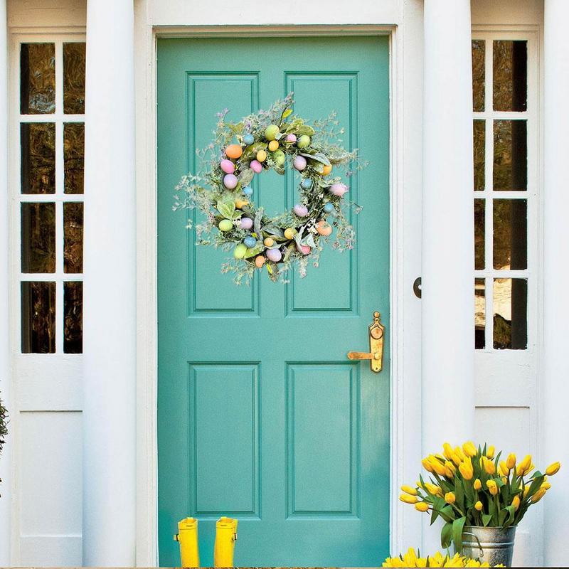 2025 Easter Eggs Wreath Artificial Handmade Berry Eucalyptus Leafs Garland For Front Door Wall Window Decoration
