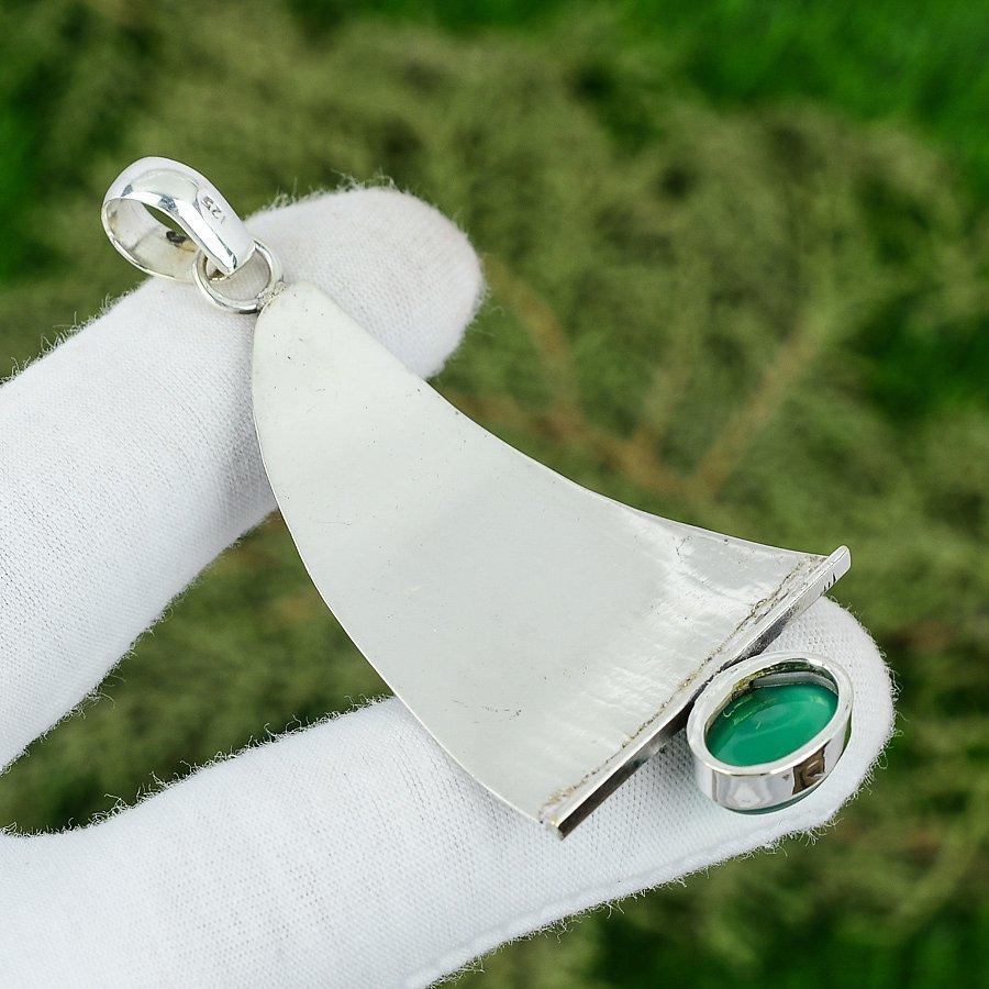 Sterling Silver Green Onyx Gemstone Anniversary Mother Bezel New Pendant Jewelry