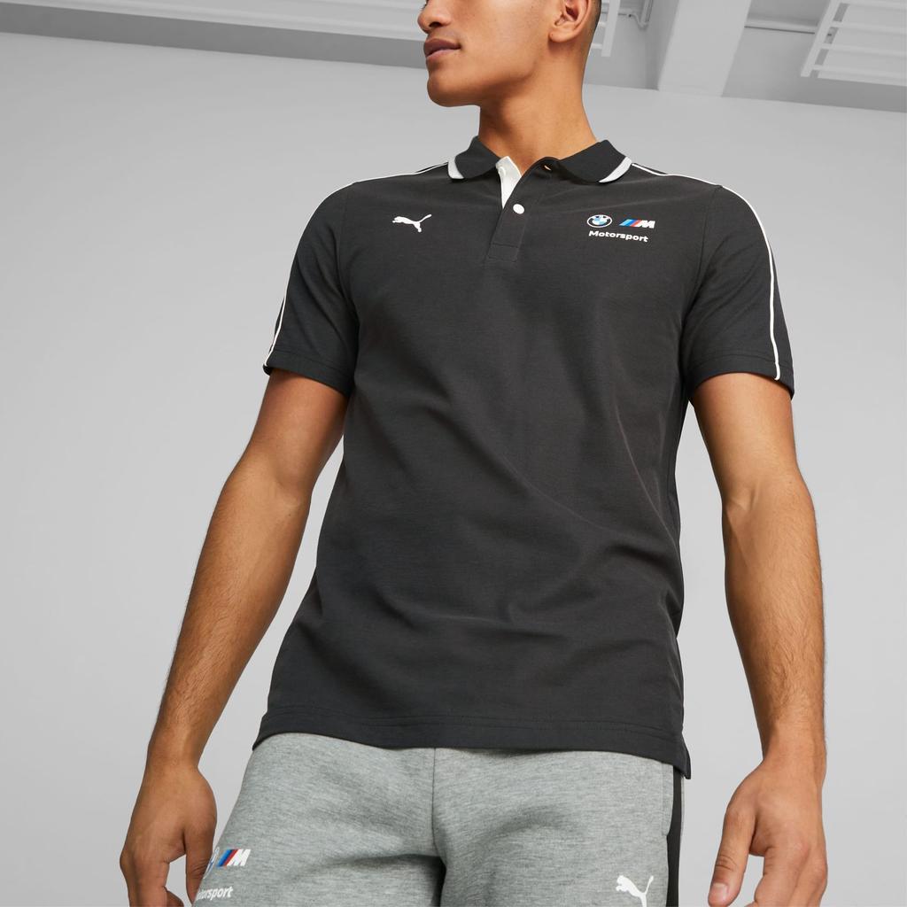Puma X BMW Motorsport Buchstaben-Print Lässiges Kurzarm-Poloshirt Herren Poloshirts Schwarz 538135-01