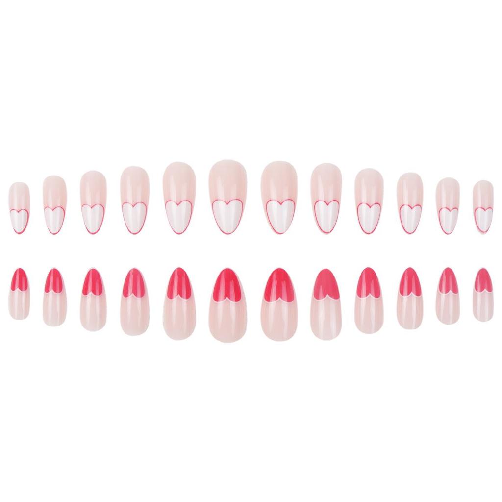 Valentine's Day Almond-Shaped Red & White Heart Nail Art Tips