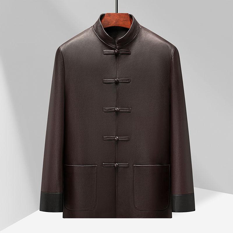 

Весенние и осенние мужские куртки из натуральной кожи в китайском стиле, костюмы из овчины в стиле Тан, деловые куртки для мужчин среднего и пожилого возраста 195