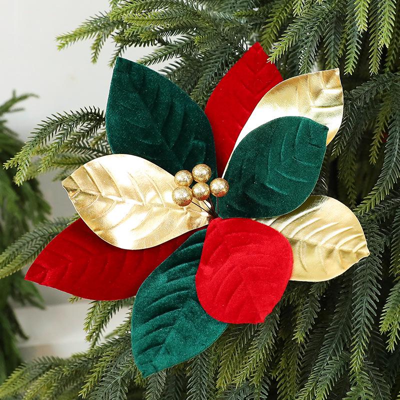 New Plush Christmas Flower Ornaments - Fake Blossoms for Tree and Scene Decor