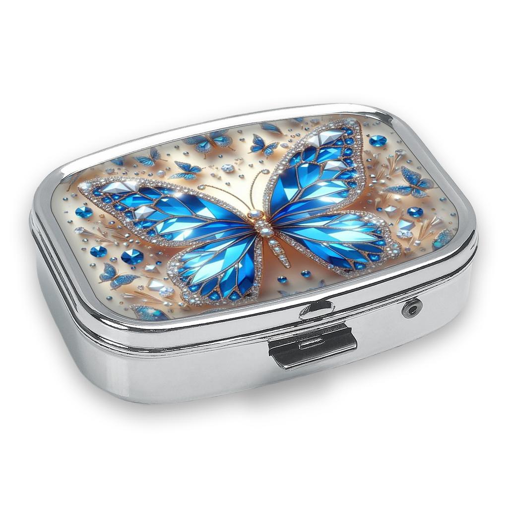 Portapillole Portatile con 2 Scomparti, Mini Custodia Organizer in Metallo per Medicine, Carino Contenitore Stampato per Pillole, Vitamine, Gioielli, Viaggio, Uso Quotidiano