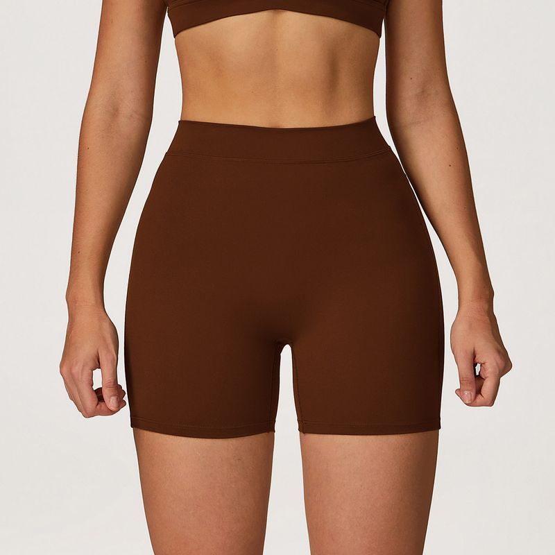 and American Style Brushed Yoga Shorts for Women, High-Waisted, Stretchy, Tight-Fitting, Peach-Lifting Shorts, Running and Fitness Sports Pants