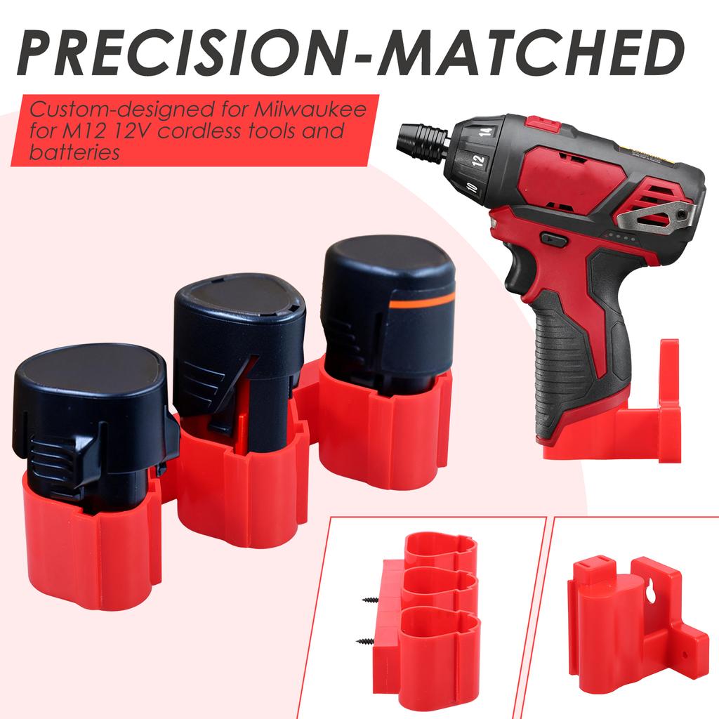Tool Holders and Battery Holder Compatible Milwaukee M12 12V Wall Mount Hanger Battery Drill Tool Storage for Shelf Work Van Too