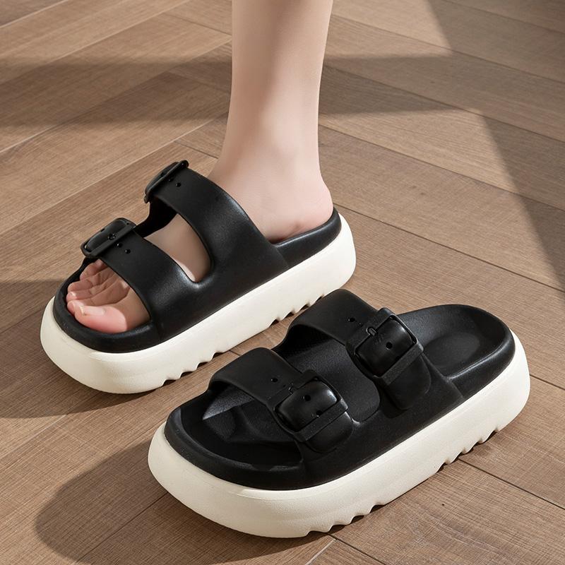 Fashion Buckle Thick Platform Slippers Women Home Soft Sole Eva Cloud Slides Sandals Woman 2024 Summer Non Slip Beach Flip Flops