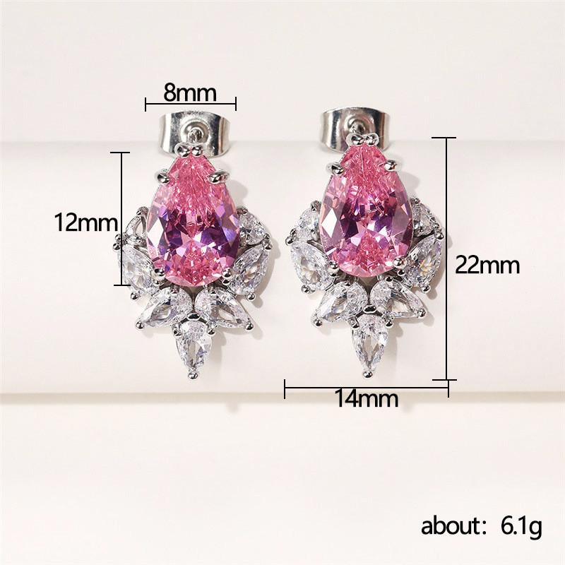 925 Sterling Silver Gorgeous Water Drop Cubic Zirconia Stud Earrings Pink/Green/Blue Pear CZ Wedding Engagement Jewelry Gifts