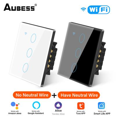 Interruptor táctil inteligente TUYA con WiFi, botón de luz de pared para el hogar, cable neutro necesario para asistente de Google Alexa, 1/2/3/4 entradas