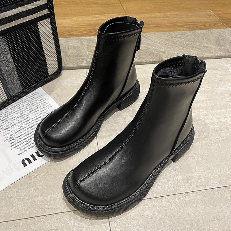 Ins damenstiefel herbst einzelne stiefel reißverschluss hinten kurze lederstiefel winter baumwollstiefel studenten martinstiefel retro damenstiefeletten