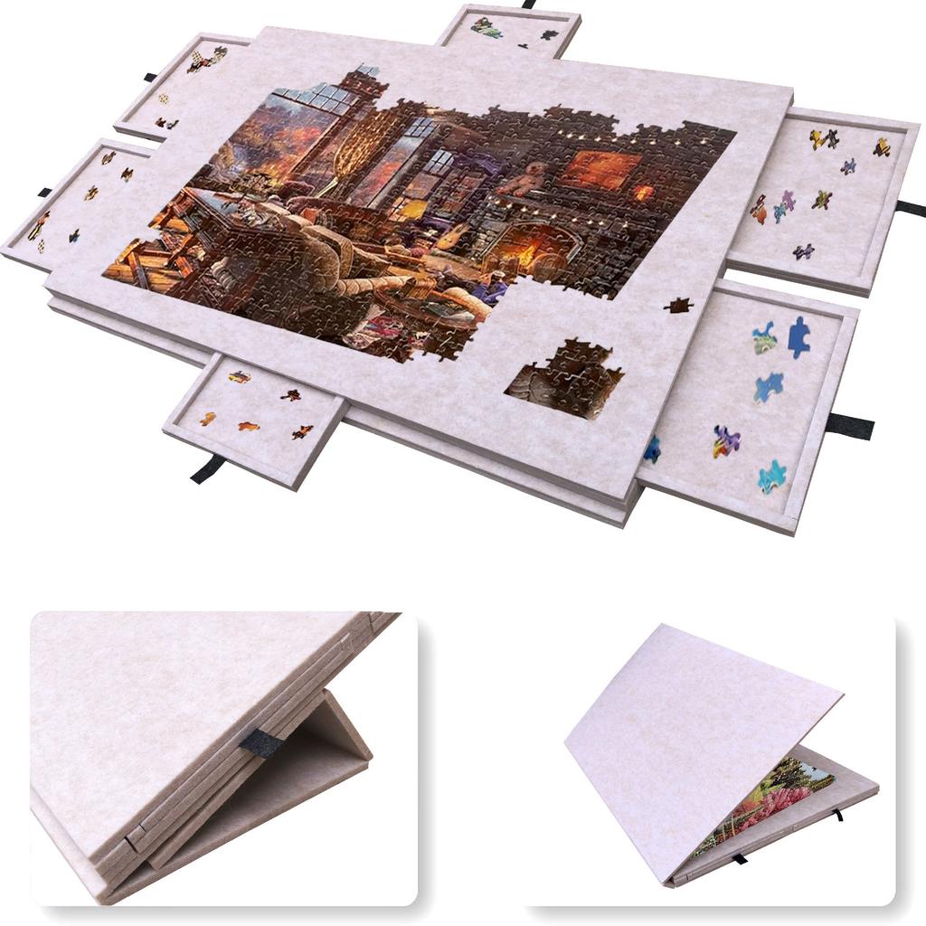 Puzzle Table Board Folding With Bracket Lid 6 Drawers Portable Adult Children Puzzle Mat Sorting Felt