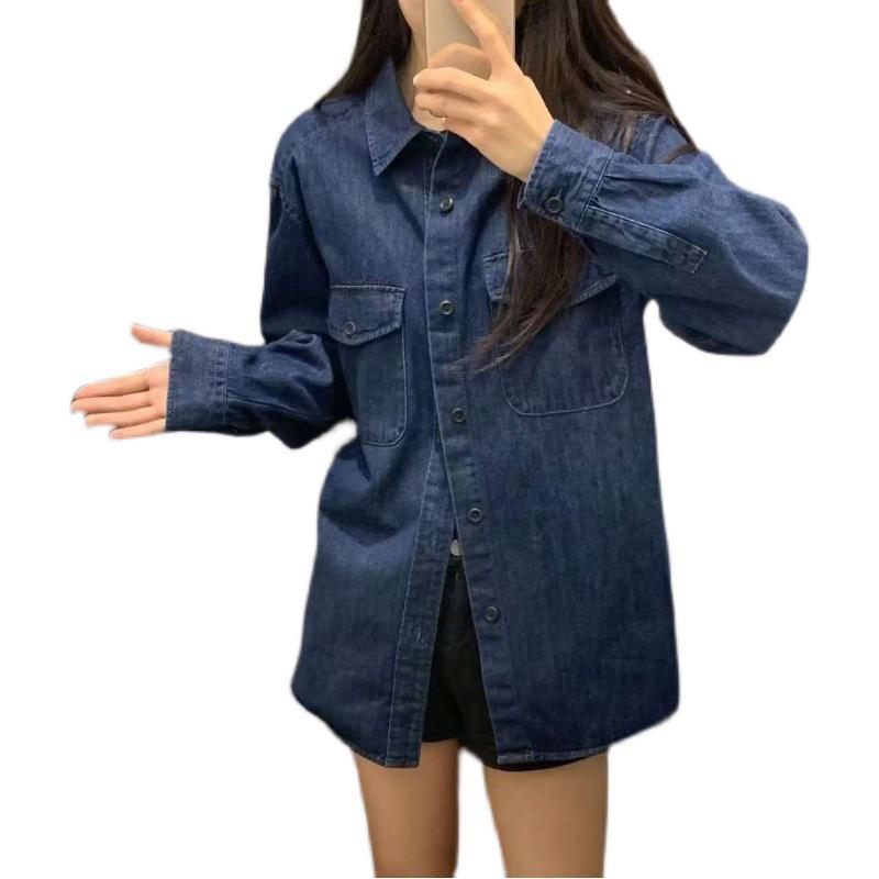 Unisex Washed Denim Long Sleeve Workwear Shirt SF462371