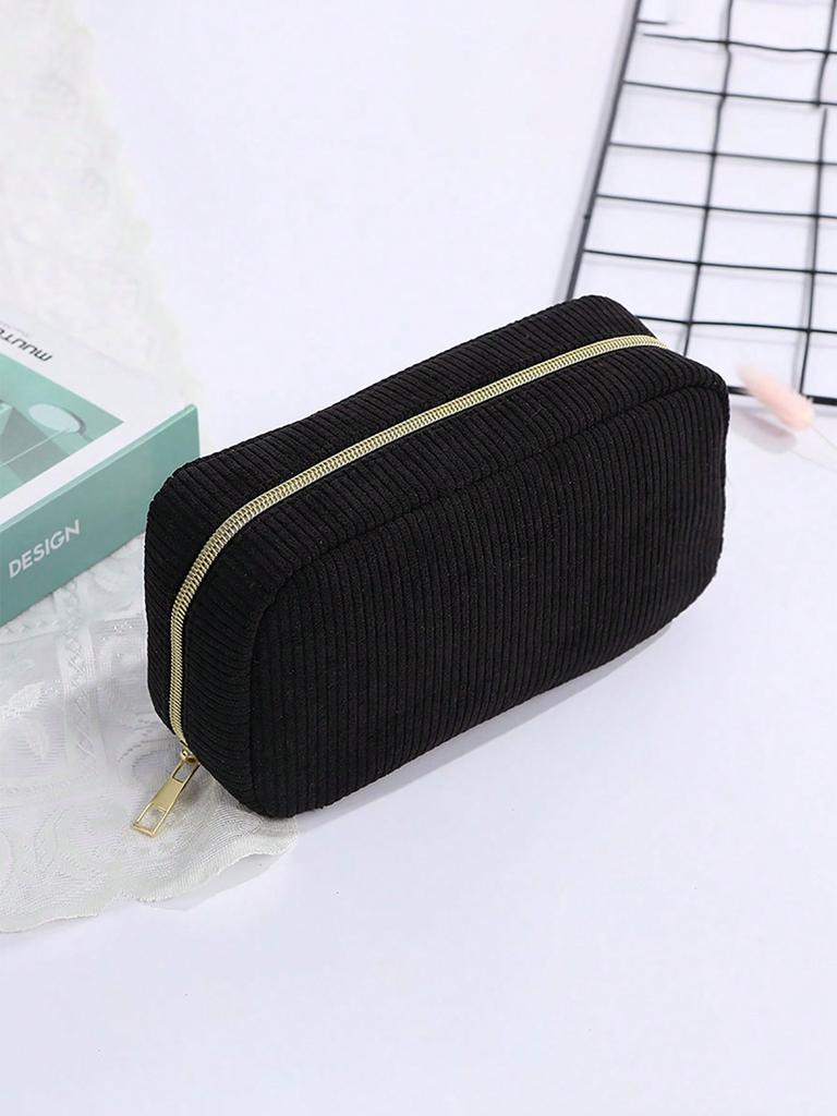 1 corduroy makeup bag, minimalist women's zipper travel bag, lip gloss organizer, brush storage bag, large-capacity small bag