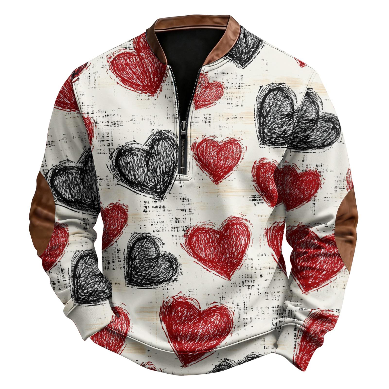 Мужская повседневная, модная, ретро, с принтом в виде американского сердца, с круглым вырезом, с длинным рукавом, худи-поло XXL