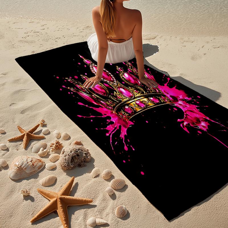 Pink Crown Sparkle Majesty Beach Towel, Super Soft Microfiber, Gift for Her/Him, Birthday, for Pool, Beach, Travel, Home Decor Fan gifts