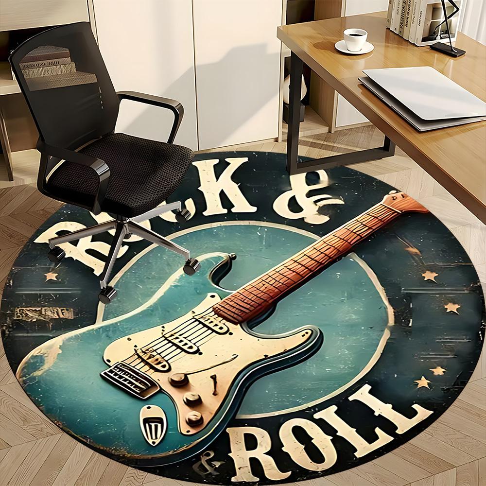 1pz Tappeto Rotondo Musica per Chitarra per Ufficio, Sotto Sedie da Ufficio Camera da Letto Soggiorno Decorazione per la Casa, Decorazione Stanza