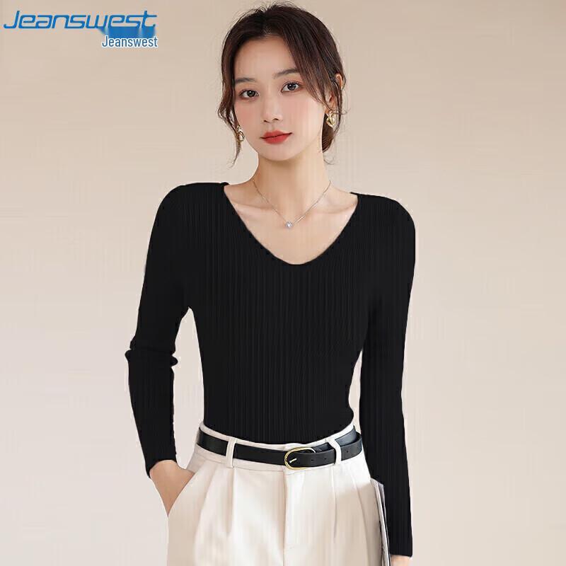 JEANSWEST Women's Slim V-Neck Long Sleeve Knit Top