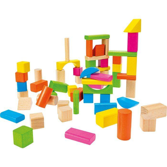 HEROS - Blocs de construction en bois colorés 100 % certifié FSC® - 60 pièces - Dès 1 ans
