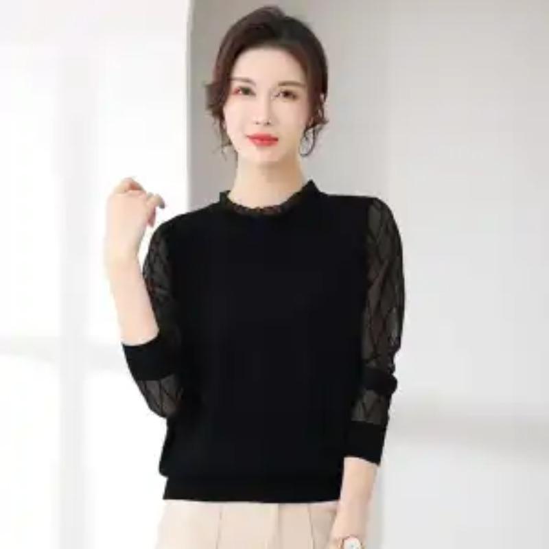 Spring and Autumn Clothing 2025 New Long-sleeved T-shirt for Women's Thin Lace Base Shirt Top Fashion Underwear