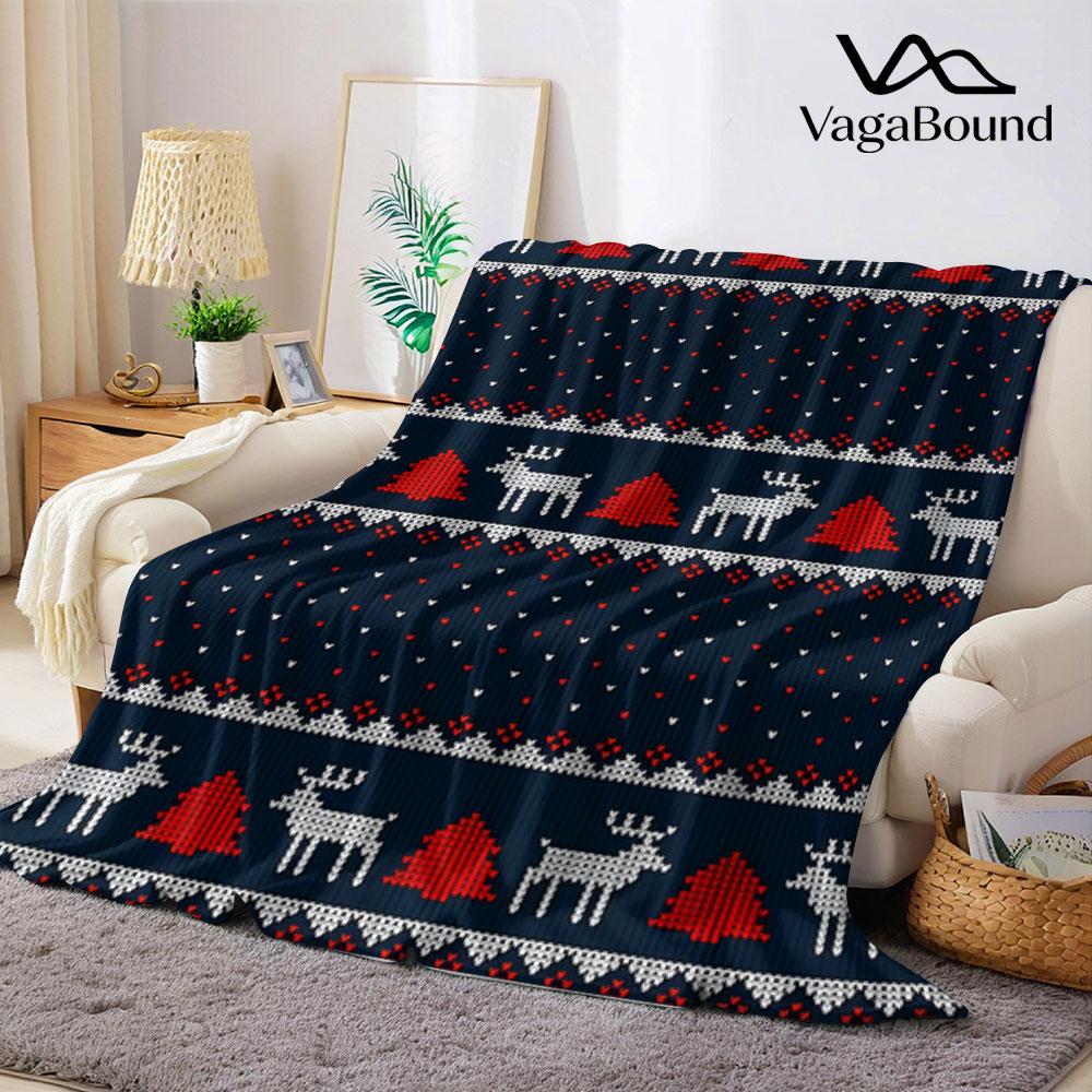 Knit Christmas Fair Isle Flannel Blanket Warm Soft Halloween Christmas Couch Warm Cozy Decorative Decor Gift for All Season