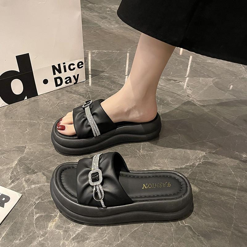 Pantoufles à semelles épaisses haut de gamme pour femmes, pour l'extérieur, printemps et été, nouvelles, antidérapantes, rehaussantes, mode muffin, à enfiler un mot