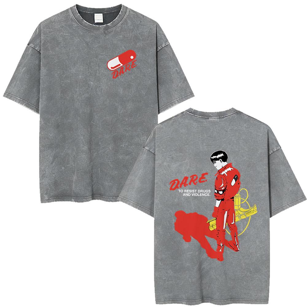 Anime Akira Vintage Washed T Shirts 90s Japanese Manga Shotaro Kaneda Tshirt Men Women Clothing Oversized Tshirts Streetwear