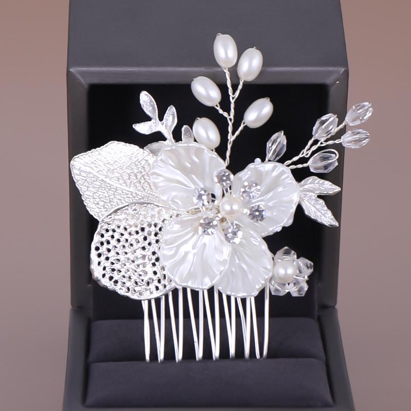 Pearl Leaf Wedding Hair Comb - Handmade Bride Headdress