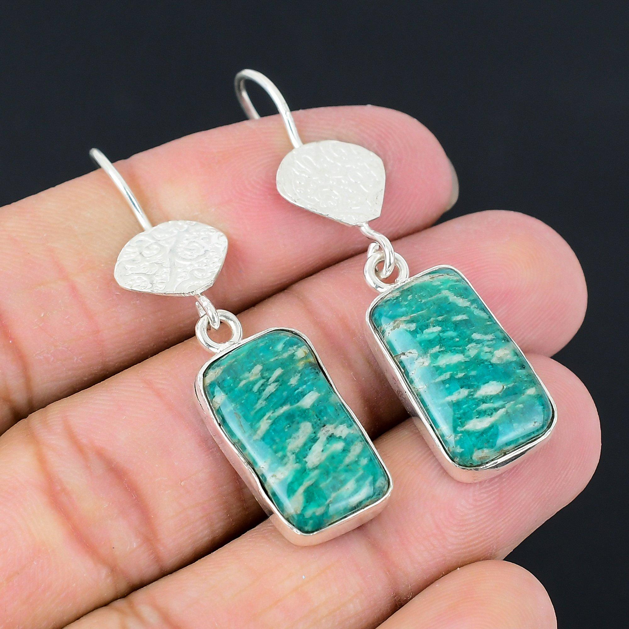 

Sterling Silver Amazonite Gemstone Handmade Artisan Drop Dangle Wedding Earrings