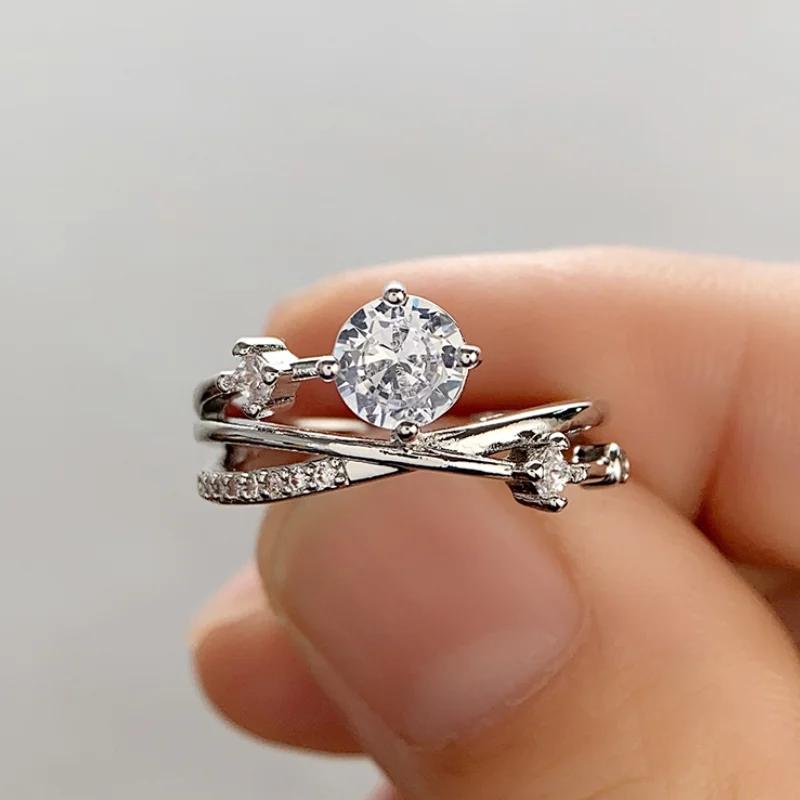 Huitan Wedding Band Eternity Rings Women Brilliant Round Zirconia Luxury Engagement Rings Thin Elegant Female Jewelry