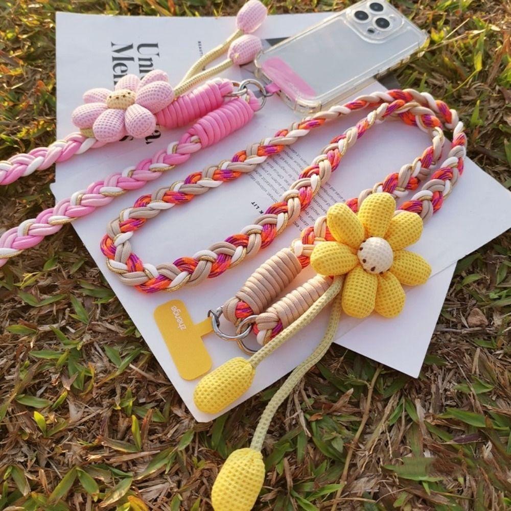 Detachable Flowers Phone Lanyard Crossbody Cell Phone Strap Phone Woven Chain Hanging Ornament
