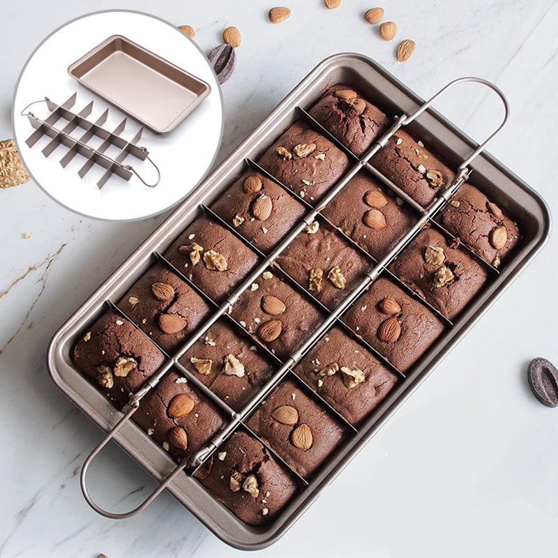 

Non Stick Brownie Pan with Dividers Kitchen Baking Tray Cake Mold 18 Cavity Square Bread Baking Mold Carbon Steel Cake Bakeware