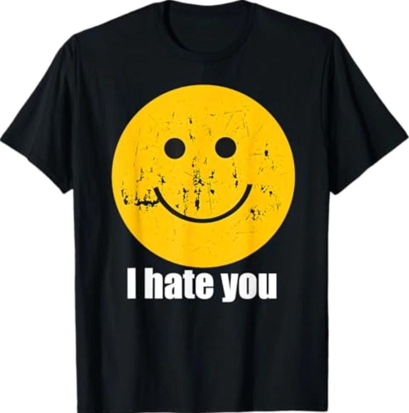 I Hate You Retro Vintage Yellow Happy Smile Face I Hate You T-Shirt 3XL