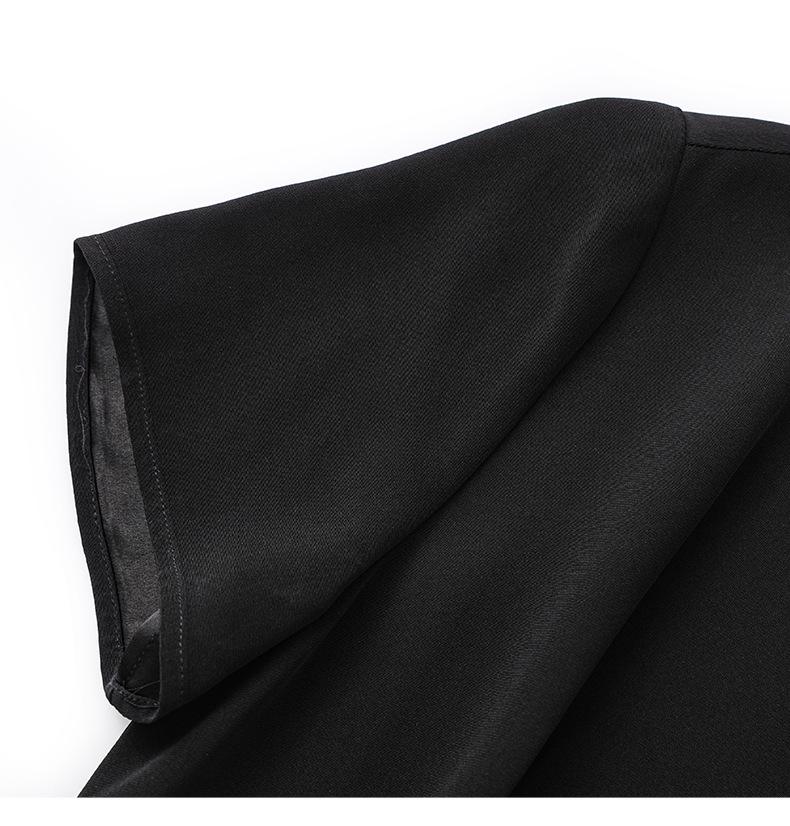 Women's Summer Satin Panel Ruffle Short Sleeve Dress - Bright Silk Waist-Gathering