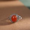 Adjustable Open Ring With Red Agate Geometric Heart Design Vintage Boho Style Copper Jewelry Women Men