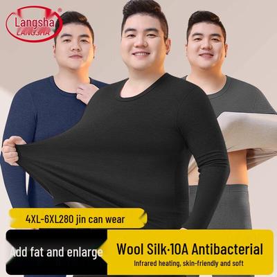 Men's Plus Size Wool Silk Antibacterial Round Neck Thermal Underwear Set