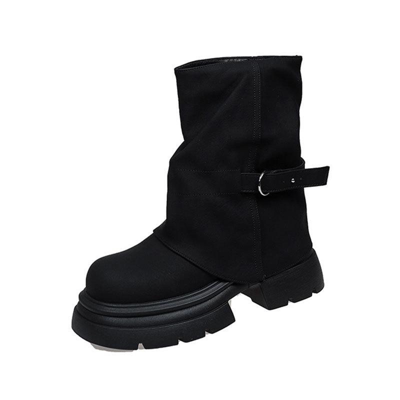 Krótkie Botki Damskie Nowe Brązowe Botki Jesień i Zima Kozaki z Futerkiem Gruba Podeszwa Spodnie Botki Czarne Martensy Damskie