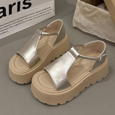 Hollow Outer Wear Versatile French Simple Open-toed Sandals Women's 2025 Summer Thick-soled Heightening Roman Muffin Beach Shoes