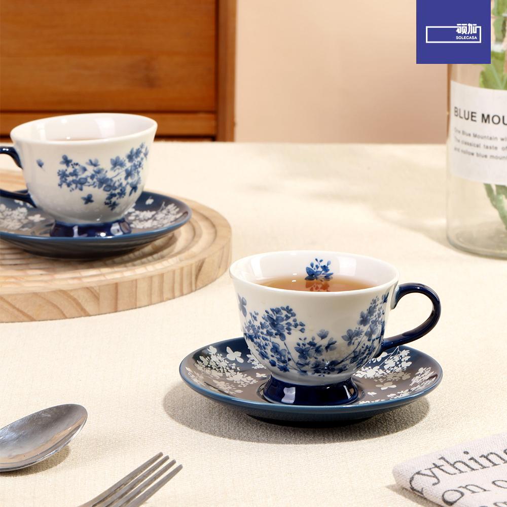 SOLECASA 100ml Coffee Cup&Saucer Set Elegant Retro Flower Ceramic Coffee Mug Afternoon Tea Cup and Saucer Teaware Set
