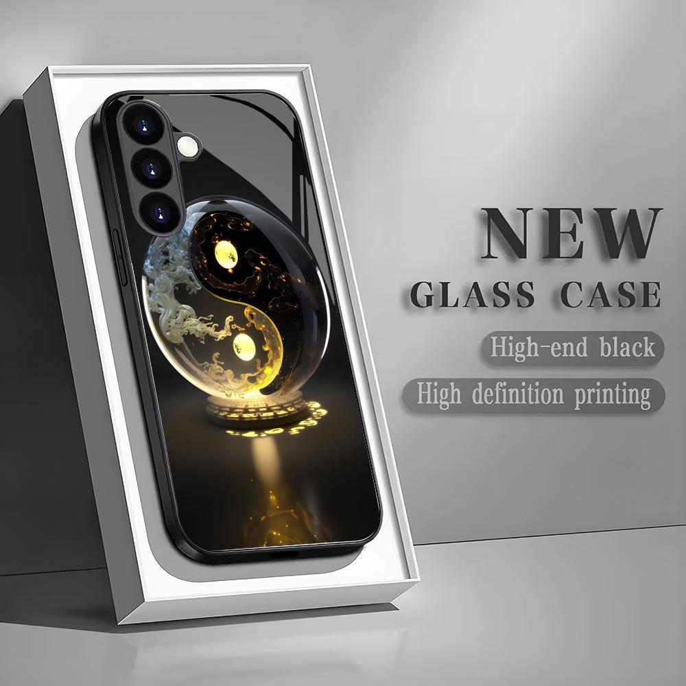 Guofeng Taiji Ratas Grūdinto Stiklo Telefono Dėklas Tinka Samsung Galaxy S26 S25 S24 S22 S21 S20 FE/Ultra/Plus Atsparus Smūgiams