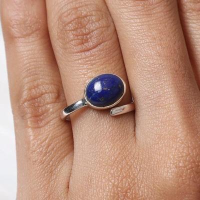 Lapislazuli Oval Edelstein Handgemachter Designer Ring, Stapelbarer Ring, 925 Sterling Silber, Damen Ring, Boho Ring